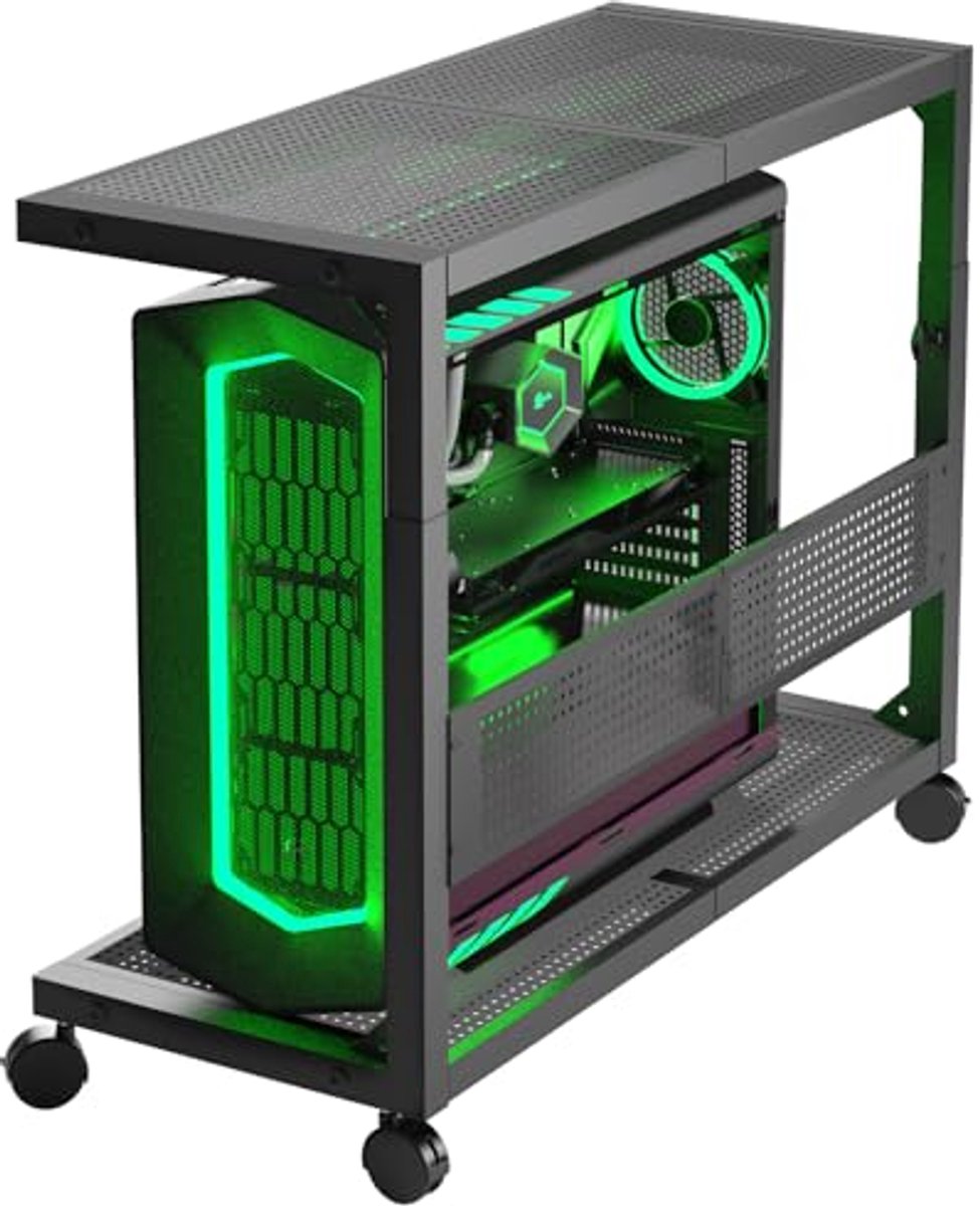 Verstelbare Computertorstandaard met Wielen - 2-laags ATX-case voor Vloer