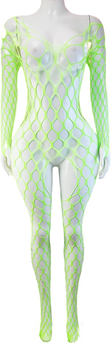 BamBella ® - Panty pak -Onesize - body suit - Dames - Onesize - Erotische jumpsuit van kant lingerie Nuon Groen