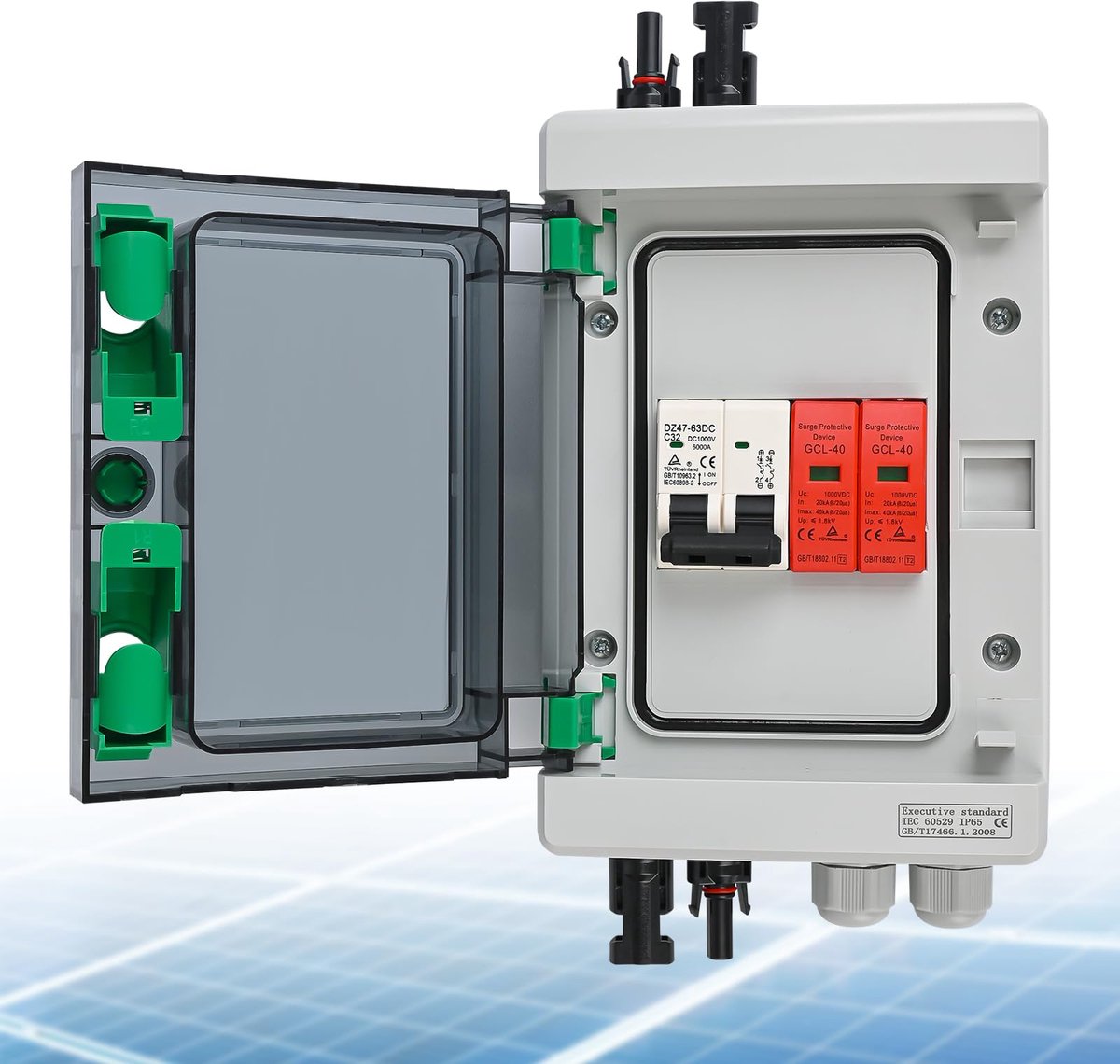 Warmfay 32A DC-beveiliging voor zonnepanelen Bliksembeveiliging, IP65 waterdicht, 1 string