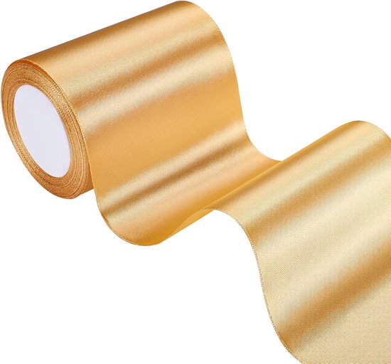 Ruban de Noël - Ruban de Noël - Ruban de Noël en satin doré - large ruban doré avec un grand noeud doré pour décorations de Noël - intérieur et extérieur, emballage cadeau, fêtes, mariages, Saint Valentin - doré - 22 m x 10 cm