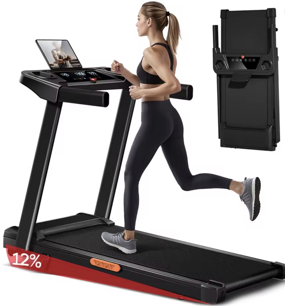 Deniva - Loopband Inklapbaar - 1-12km/u - Walking Pad 3 PK - 1-12 graden helling - Loopbanden - Fitness - Opvouwbaar - Voor Thuis