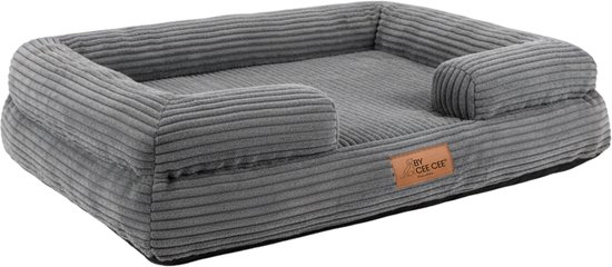 Panier orthopédique pour chien By Cee Cee - Coussin orthopédique pour chien - Lit pour chien - Tissu côtelé - Pour Chiens de taille moyenne - Grijs - 108 x 81 cm - Luca
