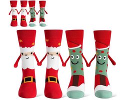 Kerstsokken-kerst sokken-4 paar kerstsokken Holding Hands- grappige kerstsokken voor koppels als cadeau voor mannen en vrouwen - rood - 16x8 cm
