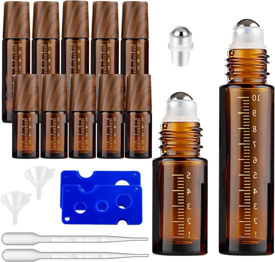 Set Van 24 Amberkleurige Roll-on Glazen Flessen 5 Ml Met Doppen - Voor Etherische Oliën En Lippenbalsem