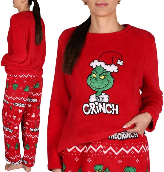 Grinch kerstpyjama dames (rode fleece)