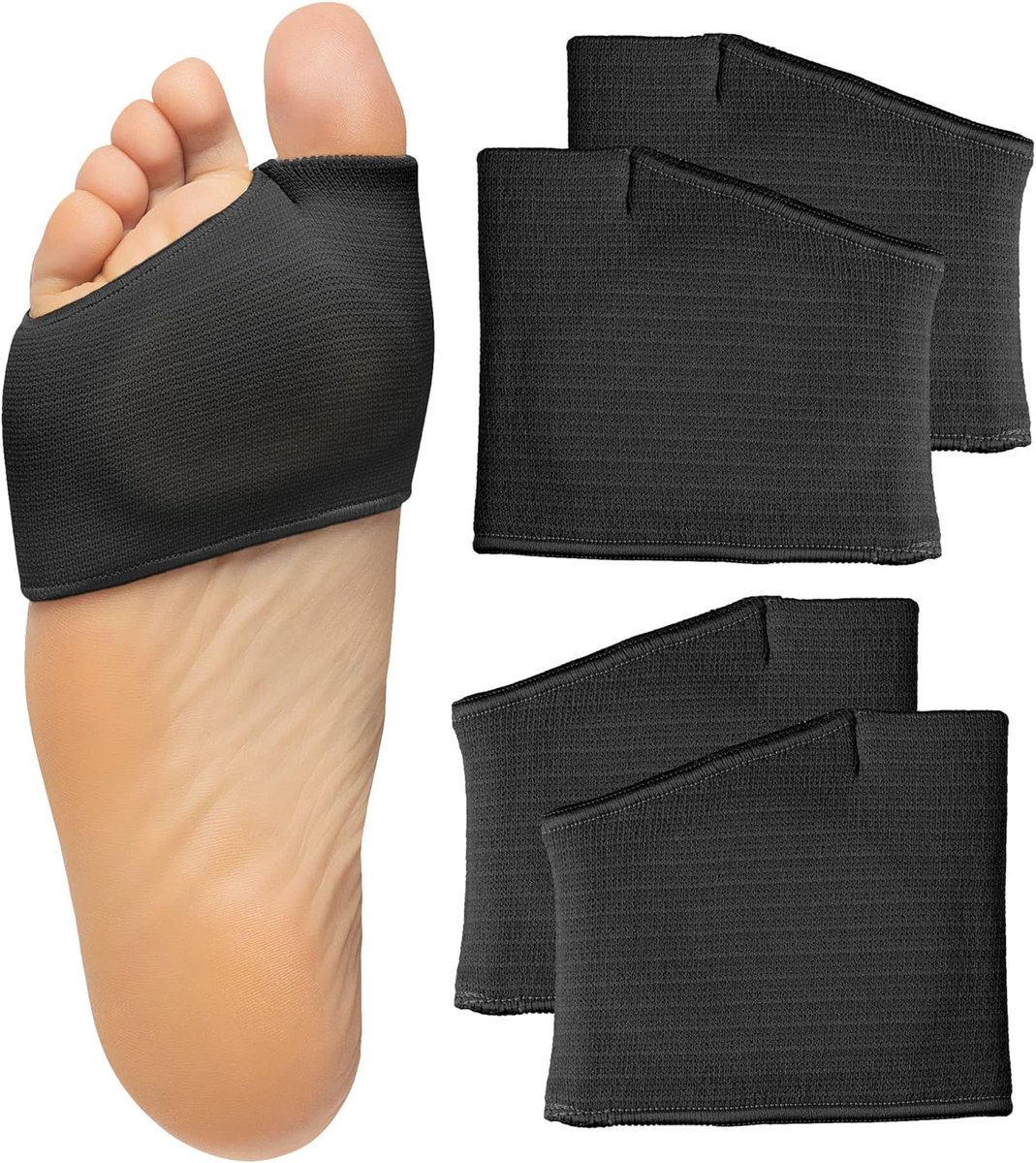 Daity Middenvoetsbeenkussentjes voor mannen en vrouwen - Middenvoetsbeenkussentjes voor sesamoiditis - metatarsalgie - 2 paar stoffen hoezen met gel-inzetstukken (medium - zwart)