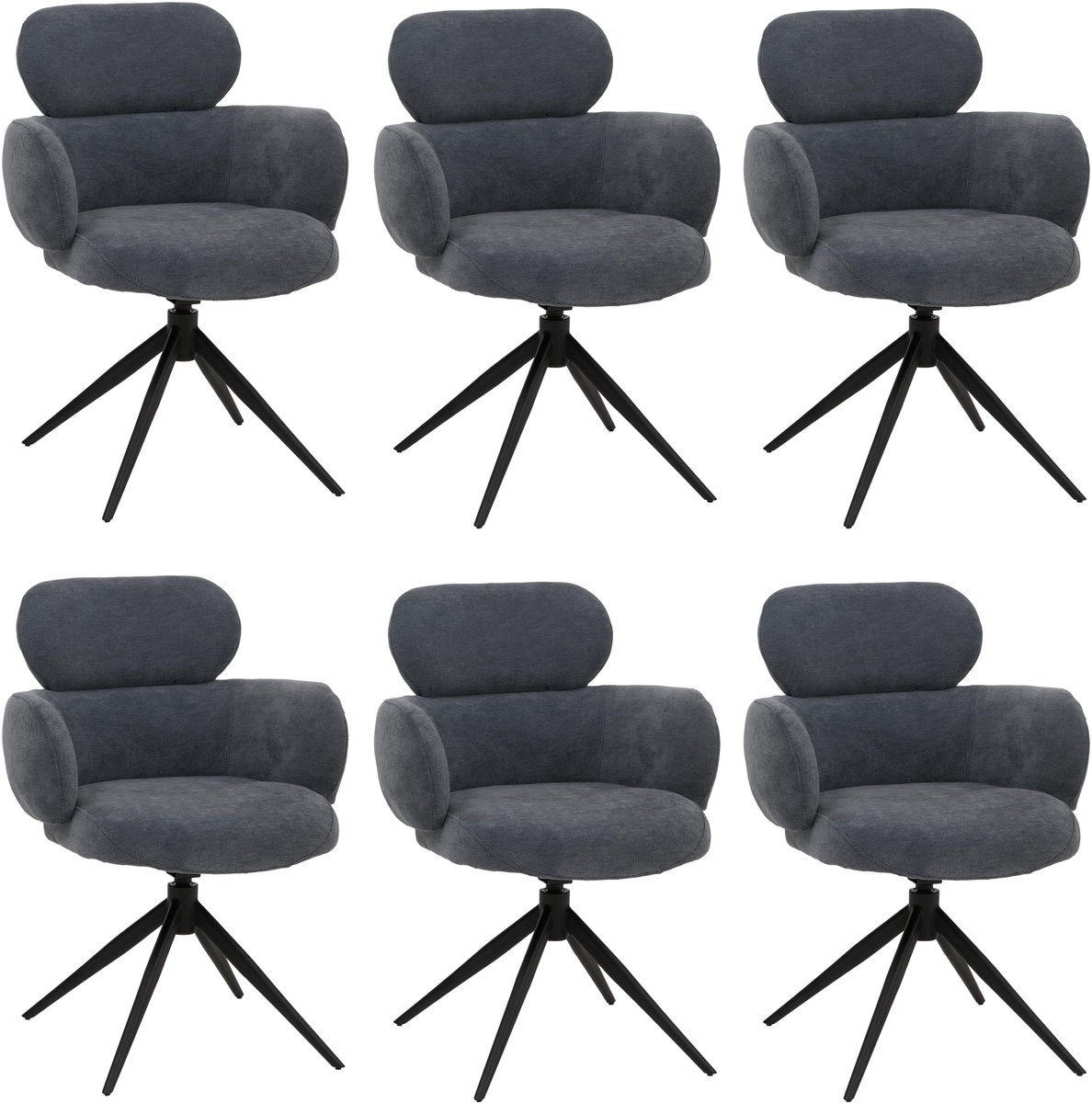 MCW Set van 6 eetkamerstoelen MCW-O77, keukenstoel, draaibaar met Auto-Return, stof (310 g/m²) chenille ~ grijsblauw