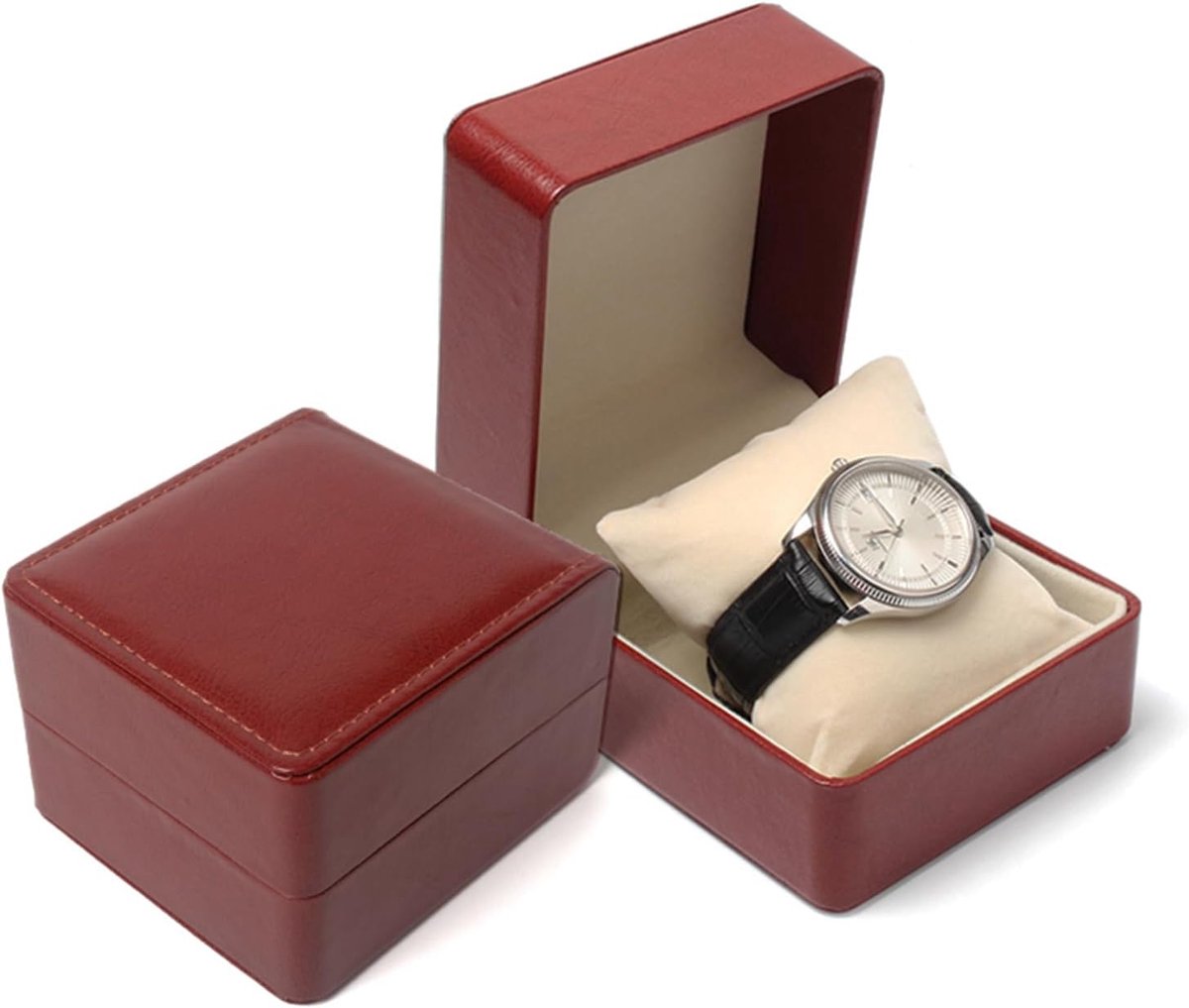 Horlogedoos, individuele horlogeopslag met afneembaar horlogekussen voor heren en dames, horlogedoos, PU-leer, opbergdoos, draagbare horlogehouder voor polshorloges, slimme horloges (bruin)
