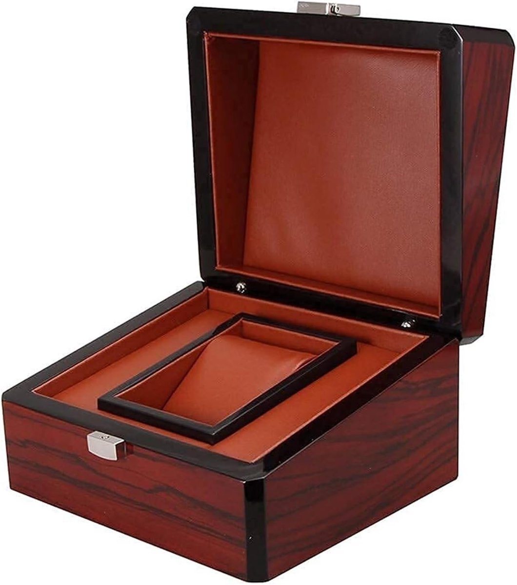 Horlogedoos Organizer Houder Premium Enkel Raster Houten Opbergdoos Sieraden Armband Cadeaudoos