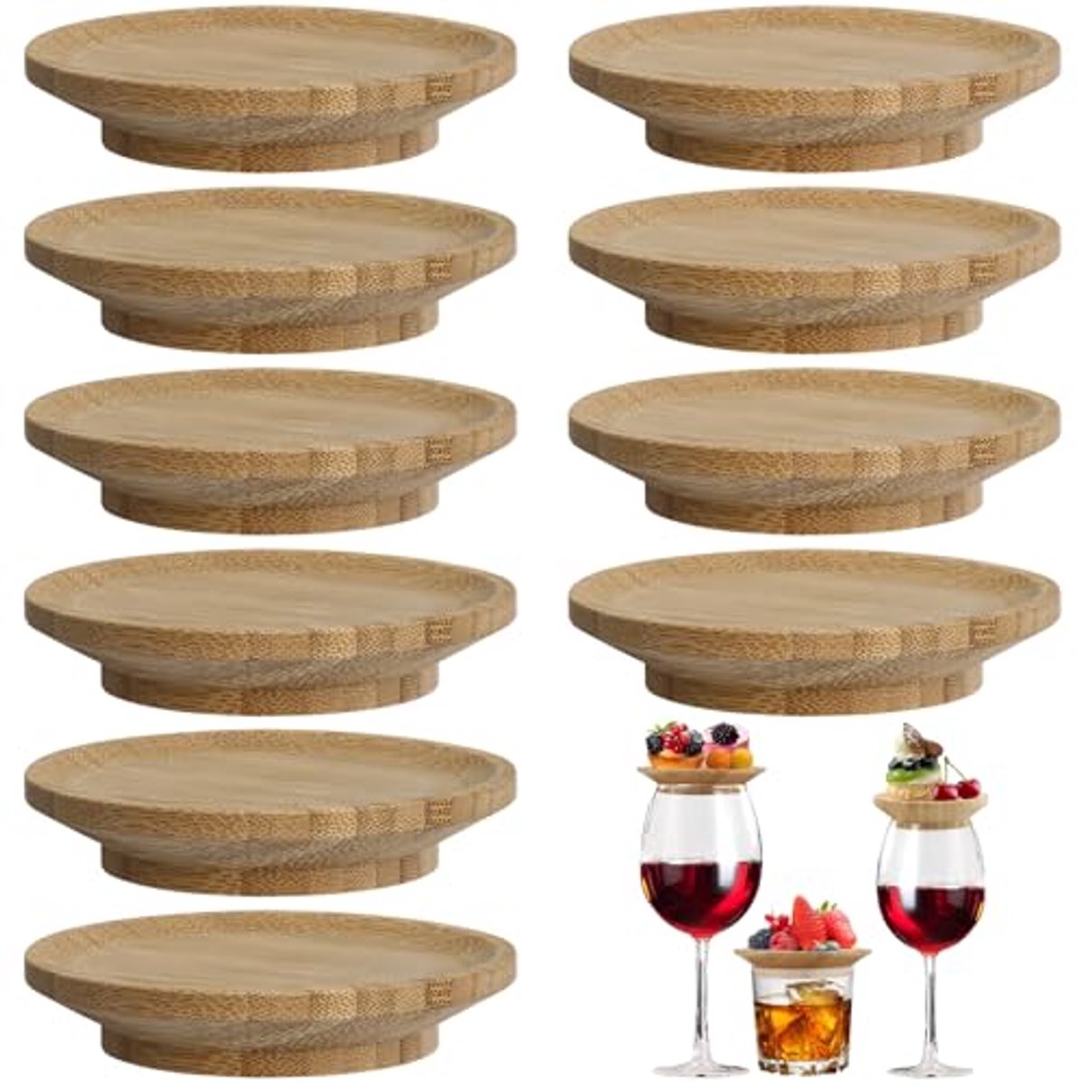 Houten Wijnglazen Toppers - Set van 10 voor Feestaccessoires en Desserts