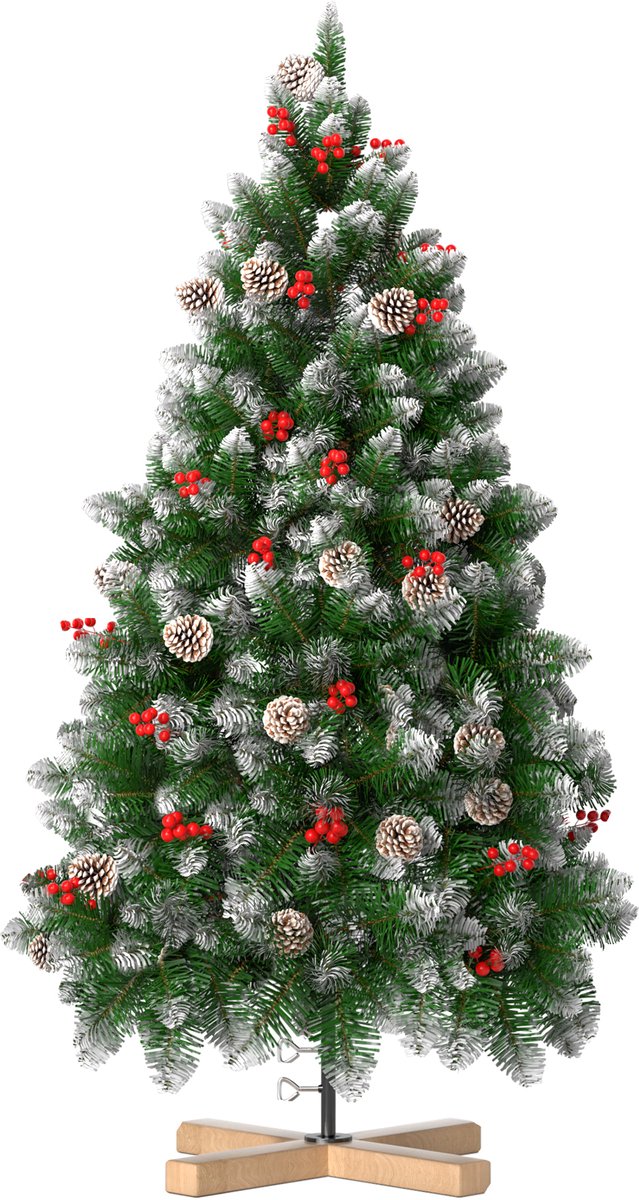 Kunstkerstboom, 1,8 M Kunstkerstboom Wit Met Sneeuw En Dennenappels, Grenenhout, Snelle Montage, Brandvertragend, Inclusief Kerstboomstandaard (Grenenhout, Natuurlijk Wit Met Sneeuw)