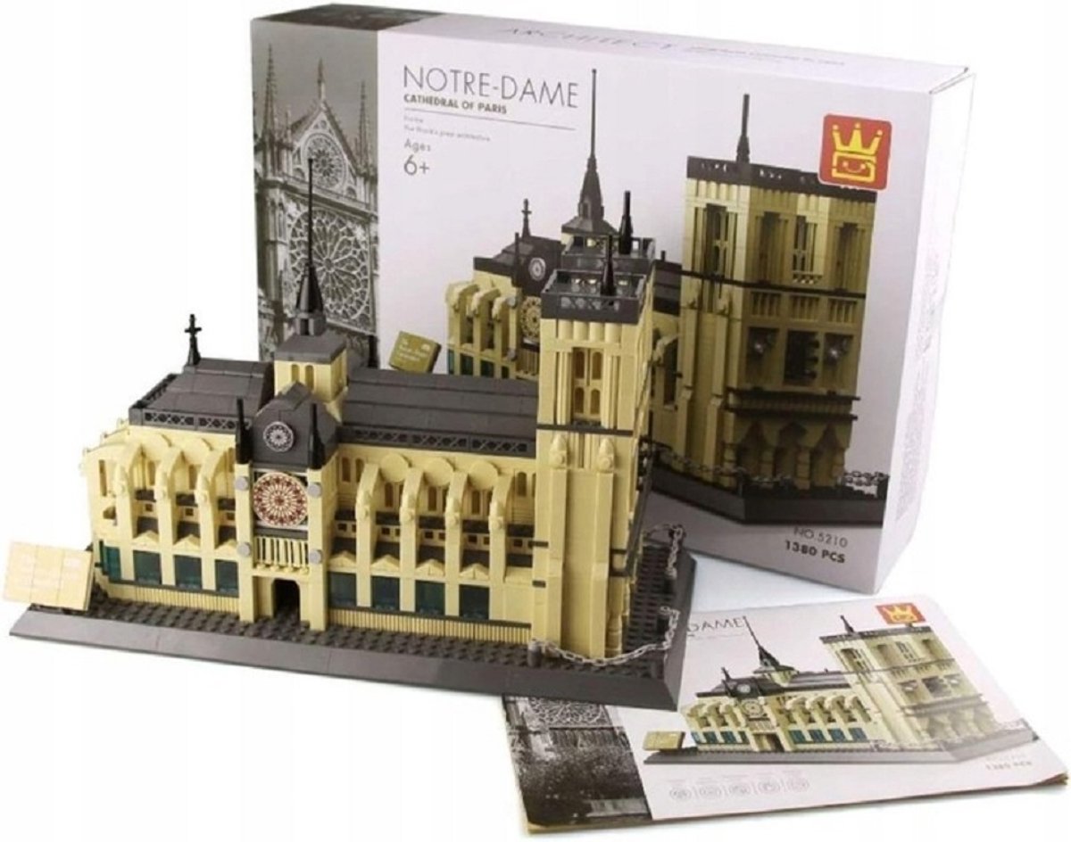 COIL Modelbouwpakketten, Architectuurmodel, Constructiespeelgoedblokken, Speelgoedbouwstenen, Notre-Dame-kathedraal in Parijs, 1382 onderdelen