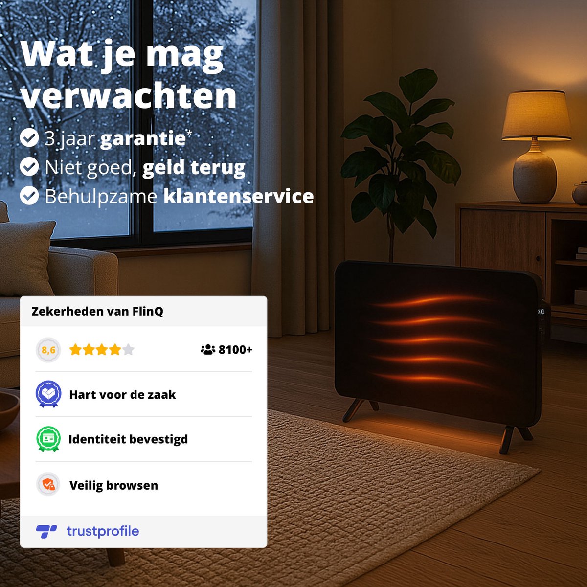 FlinQ Slimme Infrarood Verwarming - Elektrische Verwarmingspaneel - Moderne Kachel - Geschikt voor Badkamer - Staand & Verplaatsbaar - Met Thermostaat - Zwart Paneel - 600W – foto 4