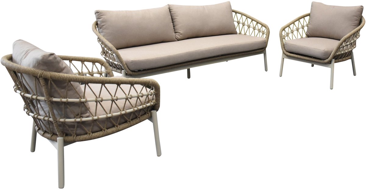 Montreal stoel bank loungeset 3 delig taupe rope