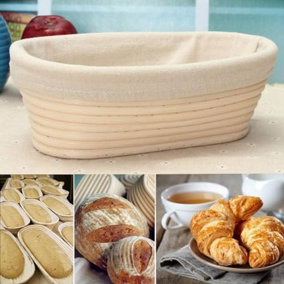 Banneton Brood Rijsmandjes Set van 2 - 25cm Ovalen Zuurdesem Mand met Linnen Voering voor Ambachtelijk Bakken