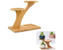 Plantenstandaard voor binnen - Drielaagse bamboe plantenstandaard - Plantenstandaard voor op het bureau - Geschikt voor 3 planten - Perfect voor het tentoonstellen van planten thuis, op kantoor, op balkons en in de tuin - Natuurlijk hout