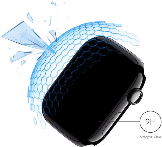 Zwarte smartwatch beschermd door een 9H gehard glas screenprotector tegen brekend glas.