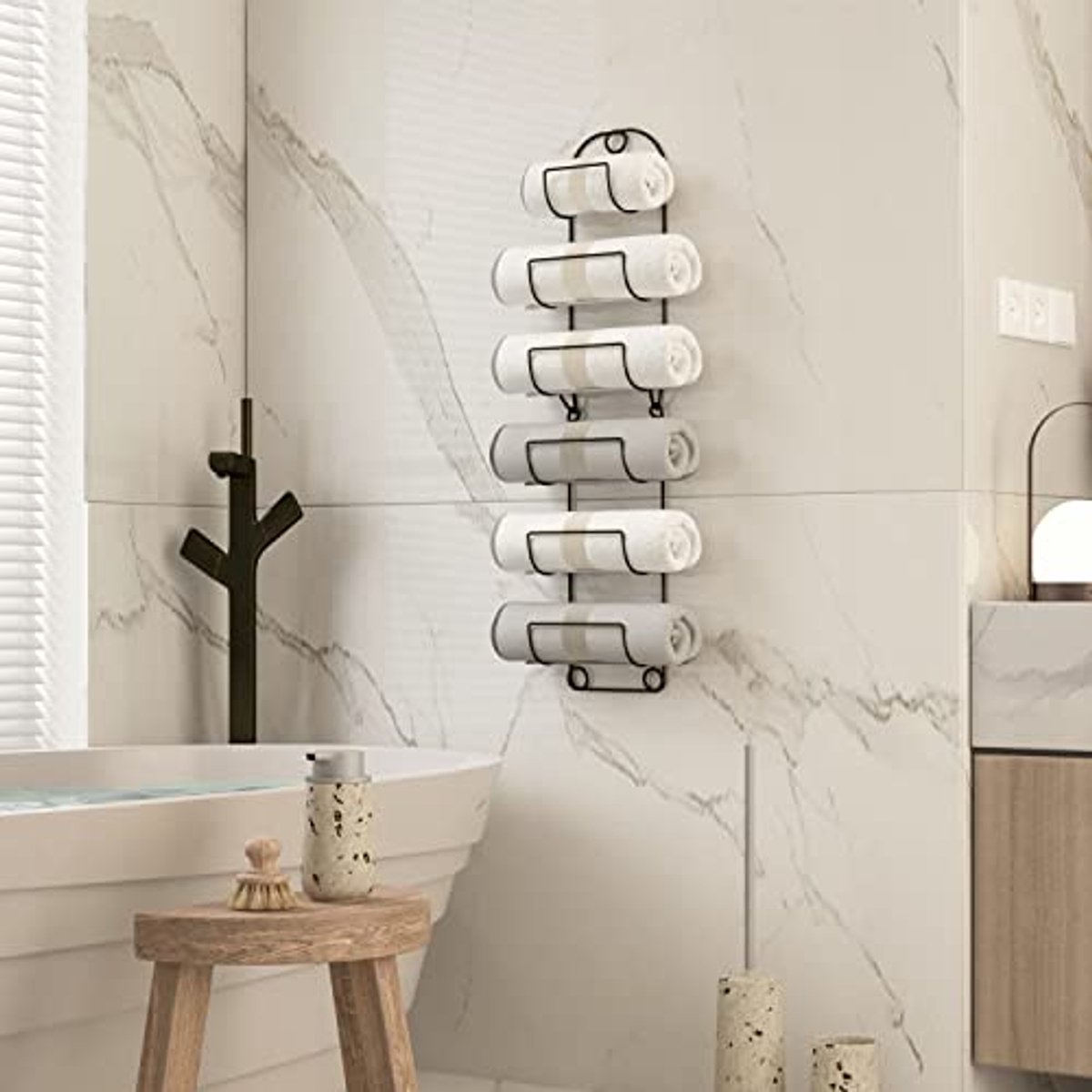 Wandmontage Handdoekenrek en Wijnrek van Metaal voor Badkamer - Stijlvolle Opbergplank in Brons