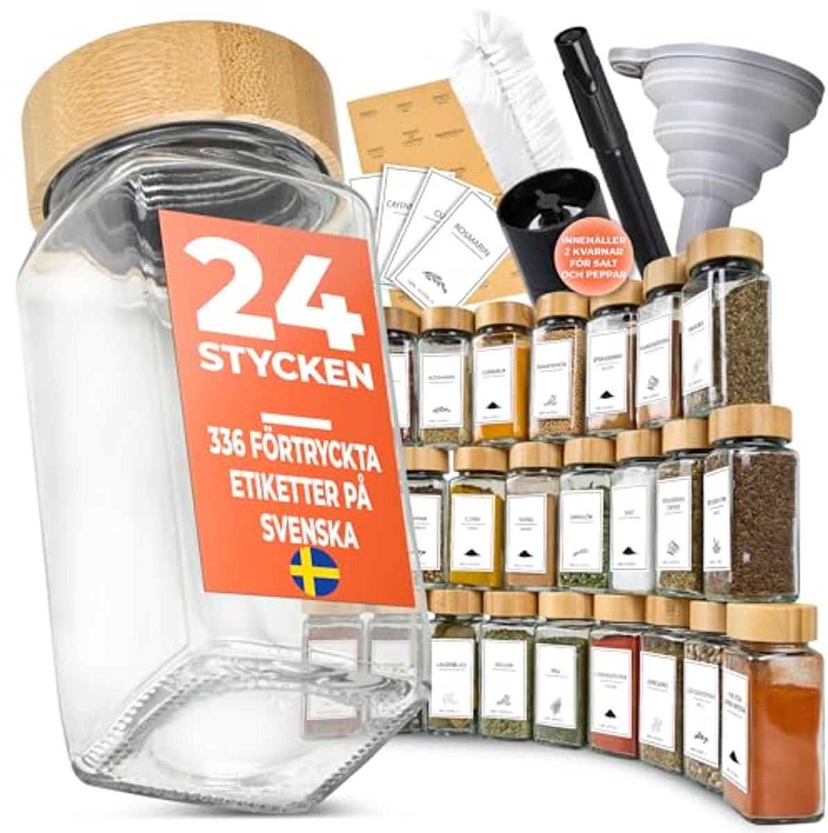 Houten Kruidenpotjes met Zweedse Etiketten