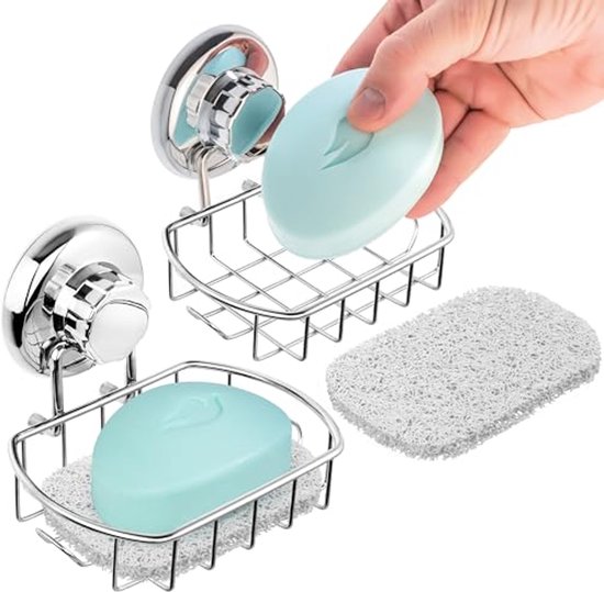 Lot de 2 porte-savons avec ventouse - porte-savons modernes en acier inoxydable pour douche et salle de bain