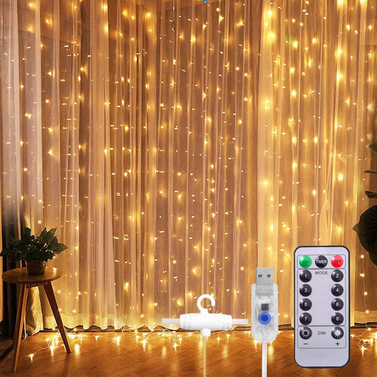 TuseRxln LED Sprookjeslichten Warmwit - Lichte Gordijn - 300 Led Usb Verlichting Met Afstandsbediening - 4 Kleuren - Voor Binnen Decoratie