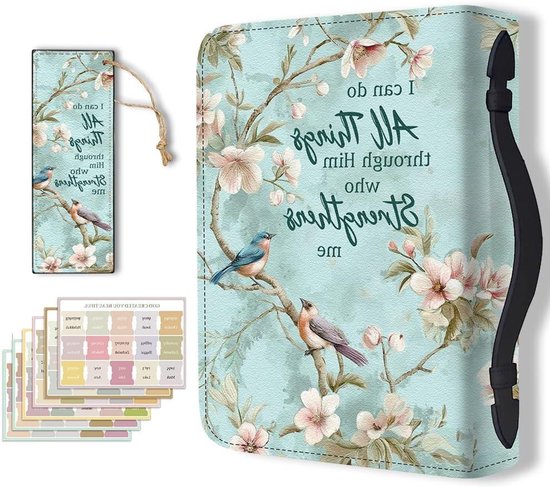 Grote Bijbelhoes 20,3x28,5x5,9cm - PU Lederen Draagtas Met Bloemen & Vogels - Incl. Bladwijzer - Voor Vrouwen & Mannen - Christelijke Boeken Accessoire