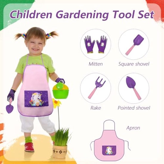5-delig tuingereedschap voor kinderen - Eenhoorn tuinset met schort, handschoenen en speelgerei van Esschert Design — afbeelding 3