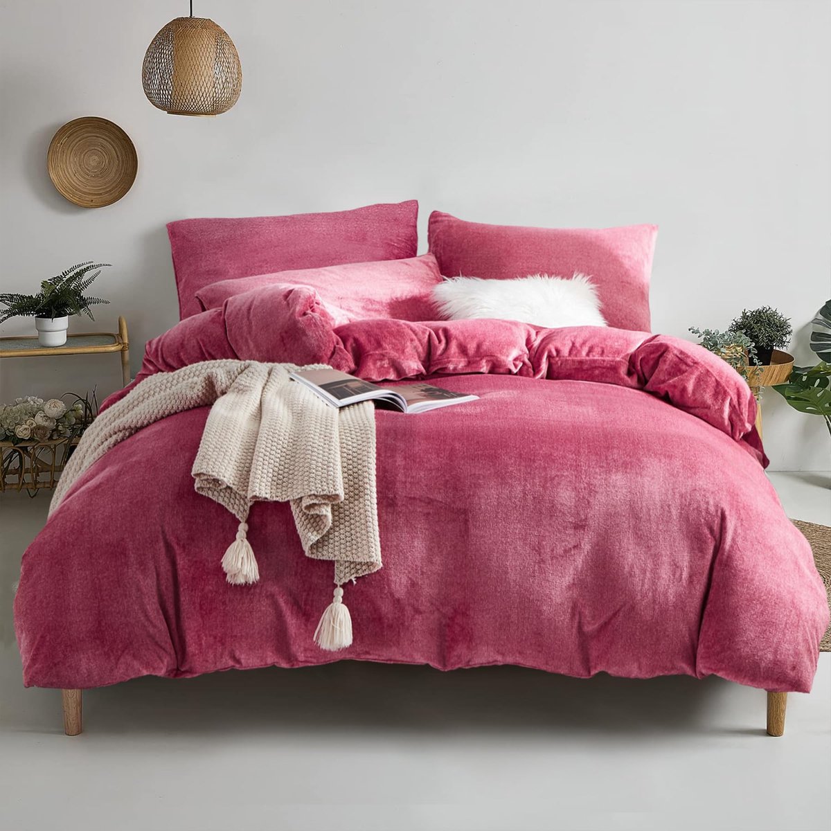 Azomor® Warme en zachte winter beddengoedset van fleece met kussenhoezen 200 x 220 cm