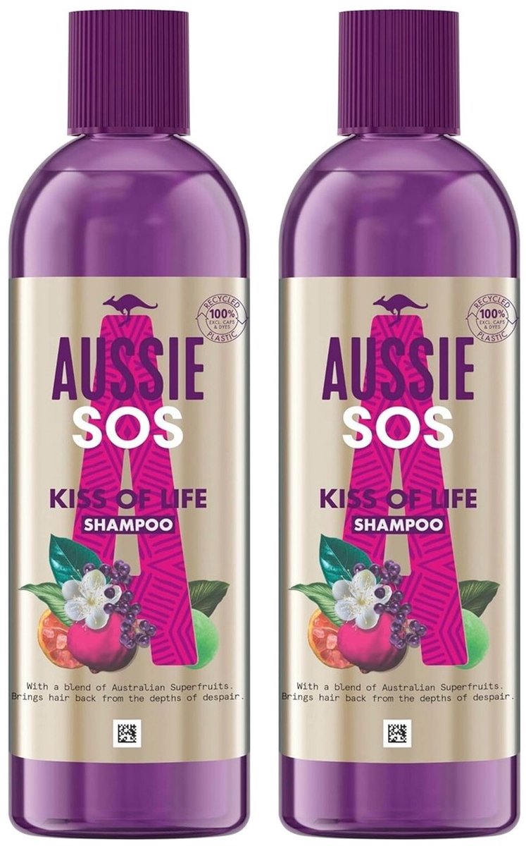 Aussie SOS Kiss of Life Shampoo voor beschadigd haar - Diepe reparatie en herstel - 2x 290ml