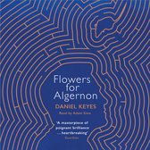 Boekcover met labyrintachtig patroon in oranje op een blauwe achtergrond. Titel: Flowers for Algernon.