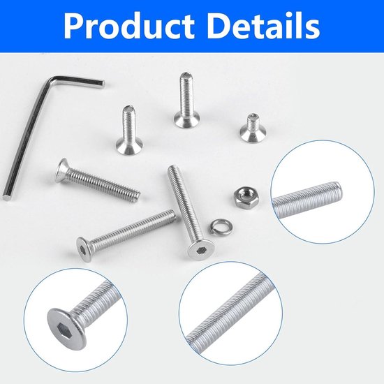 60 stuks M3 x 12 mm schroevenset met bouten en moeren, platte