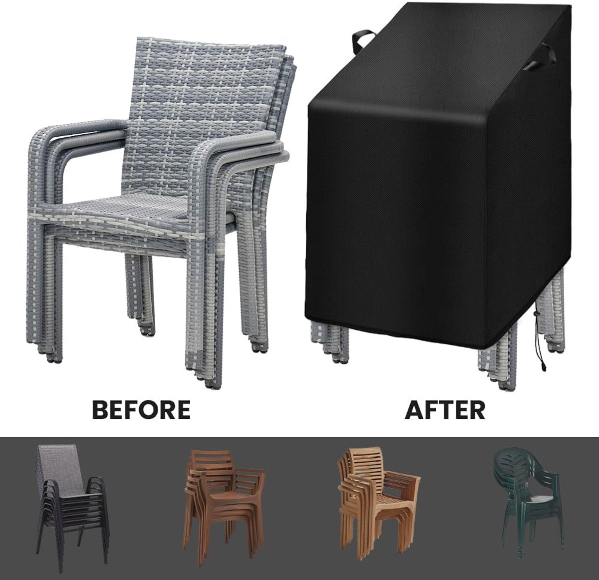 Candala Oxford Beschermhoes voor Stapelstoelen Waterdichte UV - bestendige Hoes voor Tuinmeubelen Winterbestendige Hoes