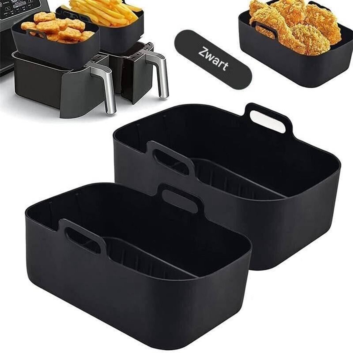 Siliconen Airfryer Bakvorm - Dual Basket Liner - Voor Luchtverdeling en Olieafvoer - 2 Stuks - Grijs