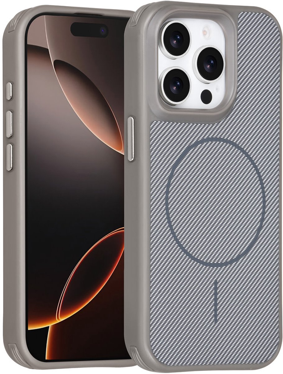 TUNIQ Back cover voor iPhone 15 Pro - MagSafe - Carbon Fiber - Antishock - Grijs