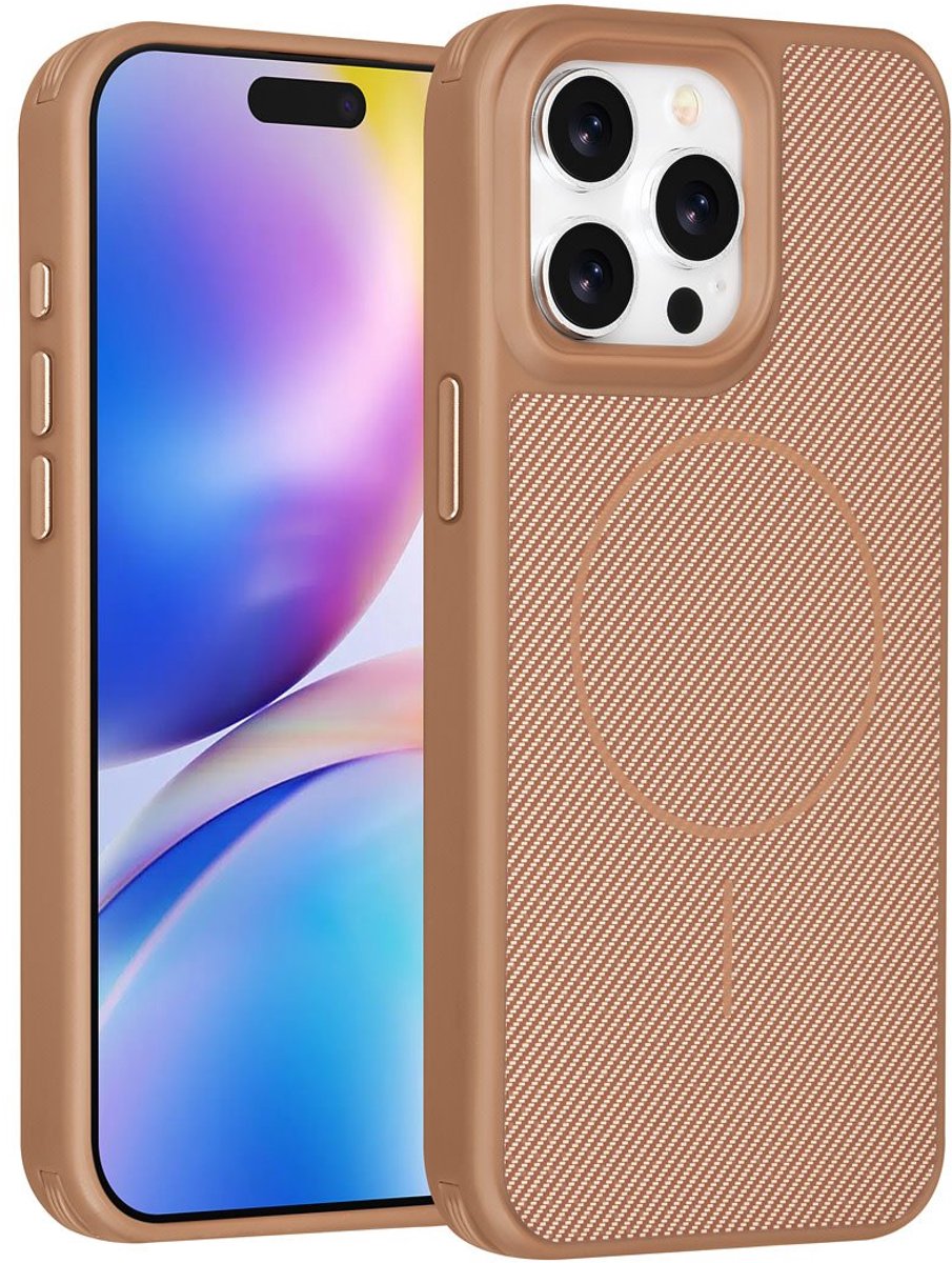 TUNIQ Back cover voor iPhone 15 Pro Max - MagSafe - Carbon Fiber - Gold