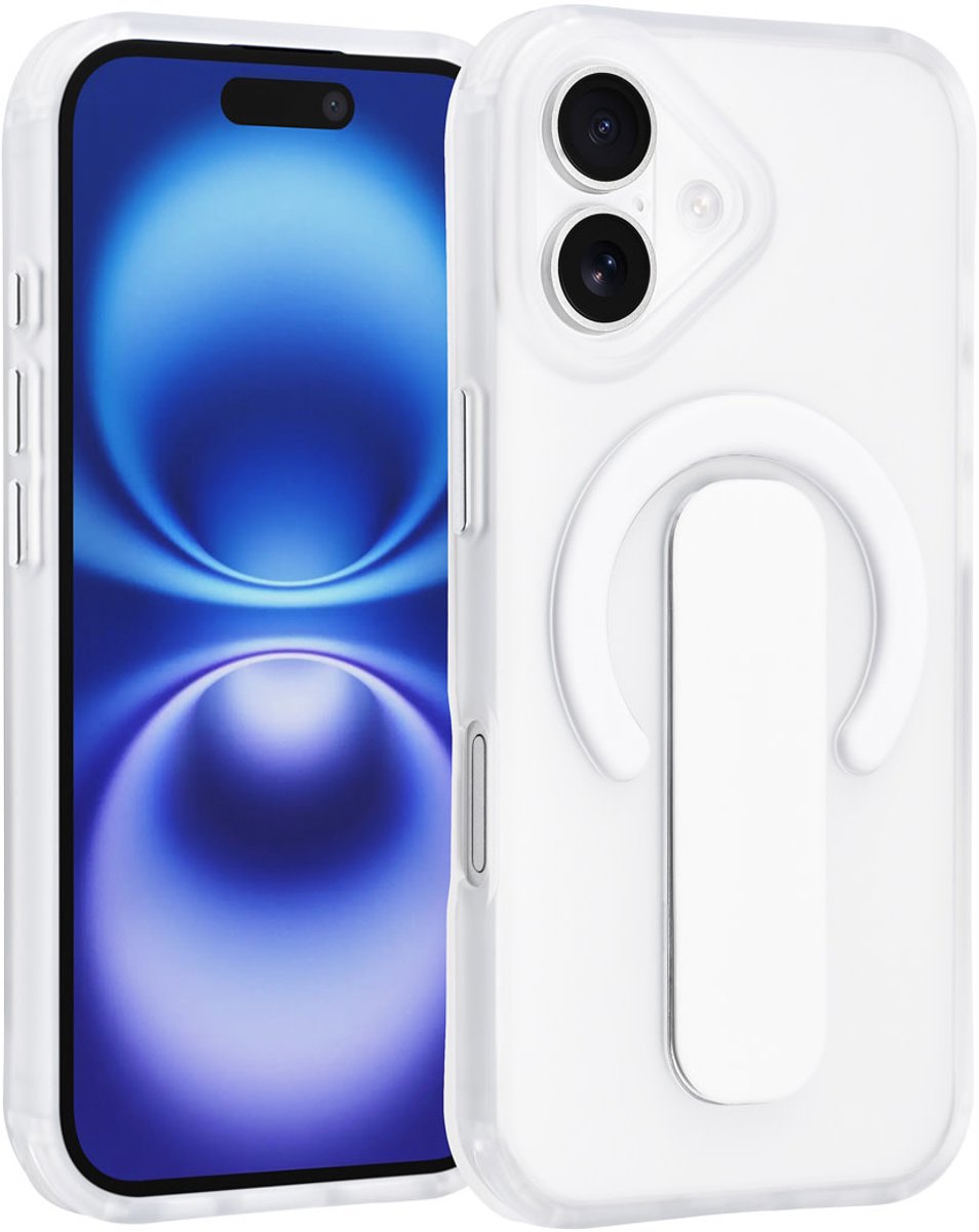 TUNIQ Anti-shock Back cover voor iPhone 16 - Built-in Ring Stand - Zilver