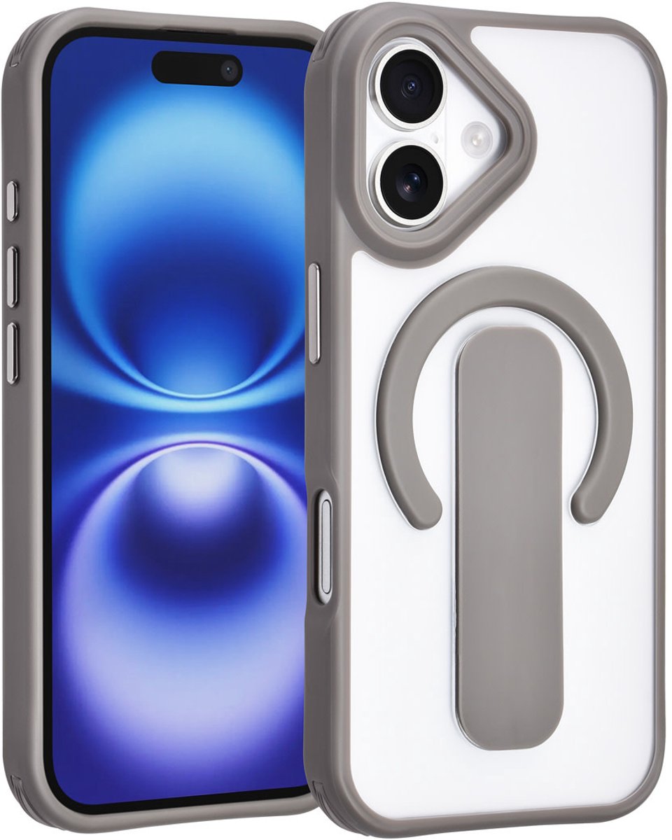 TUNIQ Back cover - iPhone 17 - Grijs - Built-in Ring Stand - Antishock