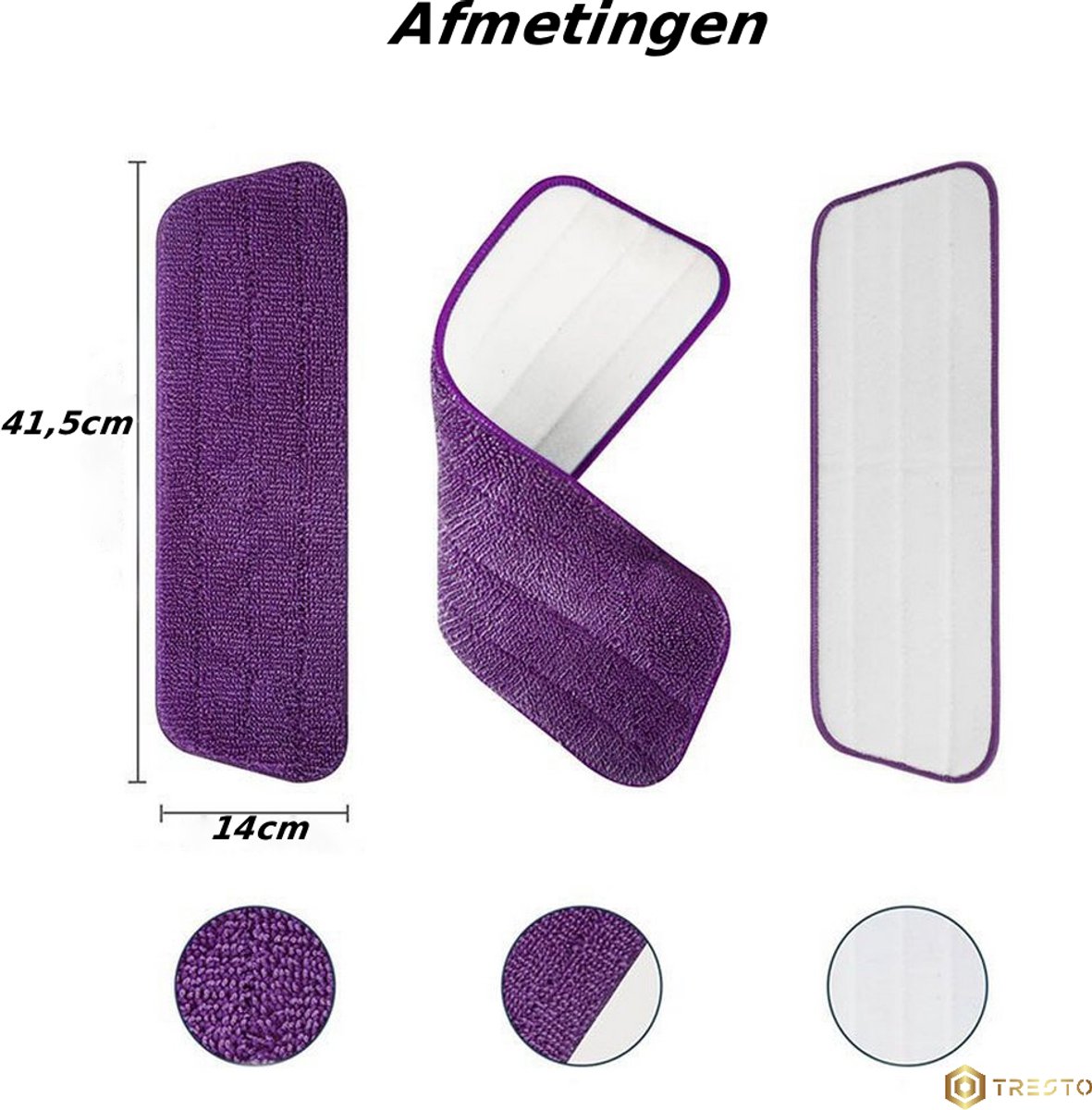 TRESTO- 3X Microvezel Vloerwisser Doek - 41,5x14 cm - Paars