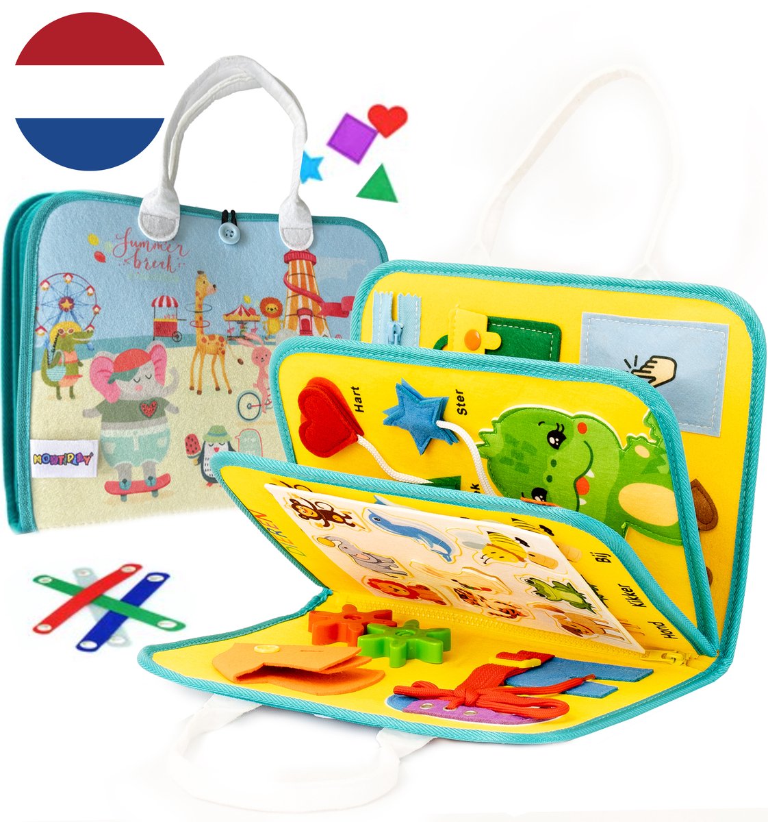 MontiPlay® Montessori Speelgoed - Sensorisch Speelgoed - Busy Board - Montessori Activiteitenboek - Educatief Speelgoed - Reisspeelgoed - Activiteitenbord - Senso Motorisch Speelgoed - Speelgoed voor in de Auto