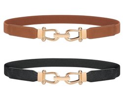 Dames Skinny Elastische Taille Riema Met Gouden Gesp - Vintage Stretch Riem