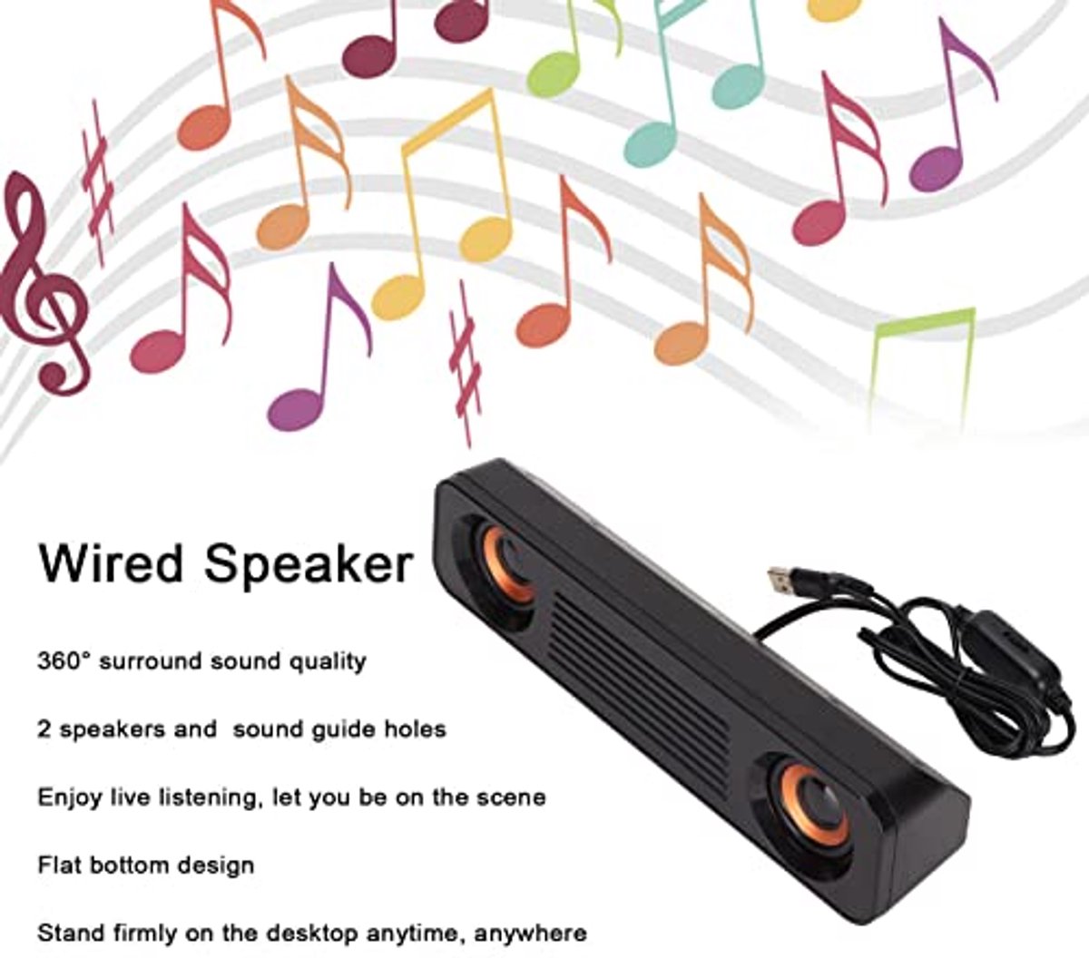 Soundbar for TV, USB Powered 3.5mm Plug Hifi Stereo - afbeelding 3