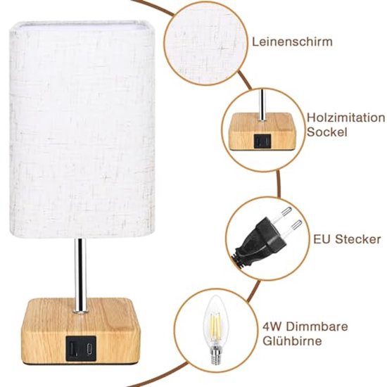 Dimbare Nachtlamp met Aanraakfunctie en 3 Helderheidsniveaus voor Slaapkamer en Woonkamer van Merkloos — afbeelding 3
