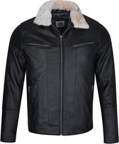 Urban 5884® -Hugo - Heren winterjas - bontkraag - Lams Leer - Zwart - Maat XXL
