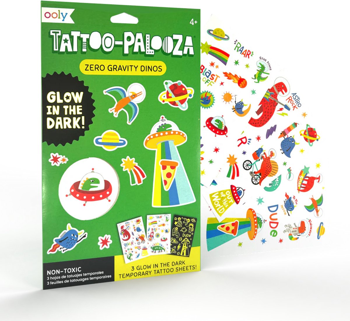Ooly - Tattoo-Palooza - Tijdelijke tattoos - Zero gravity dino's - Glow in the dark