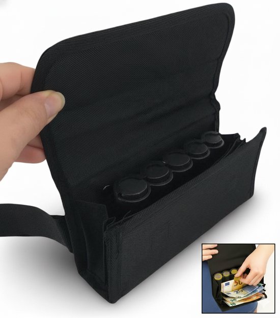 Horeca portemonnee - Horeca portefeuille - Kelnerbeurs - Horeca portemonnee met munthouder - Taxi portemonnee - Biljethouder - Opbergtas biljetten en munten - Koopmansbeurs - Sterk nylon materiaal - Inclusief 5-gaats munthouder - Verstelbare riem -