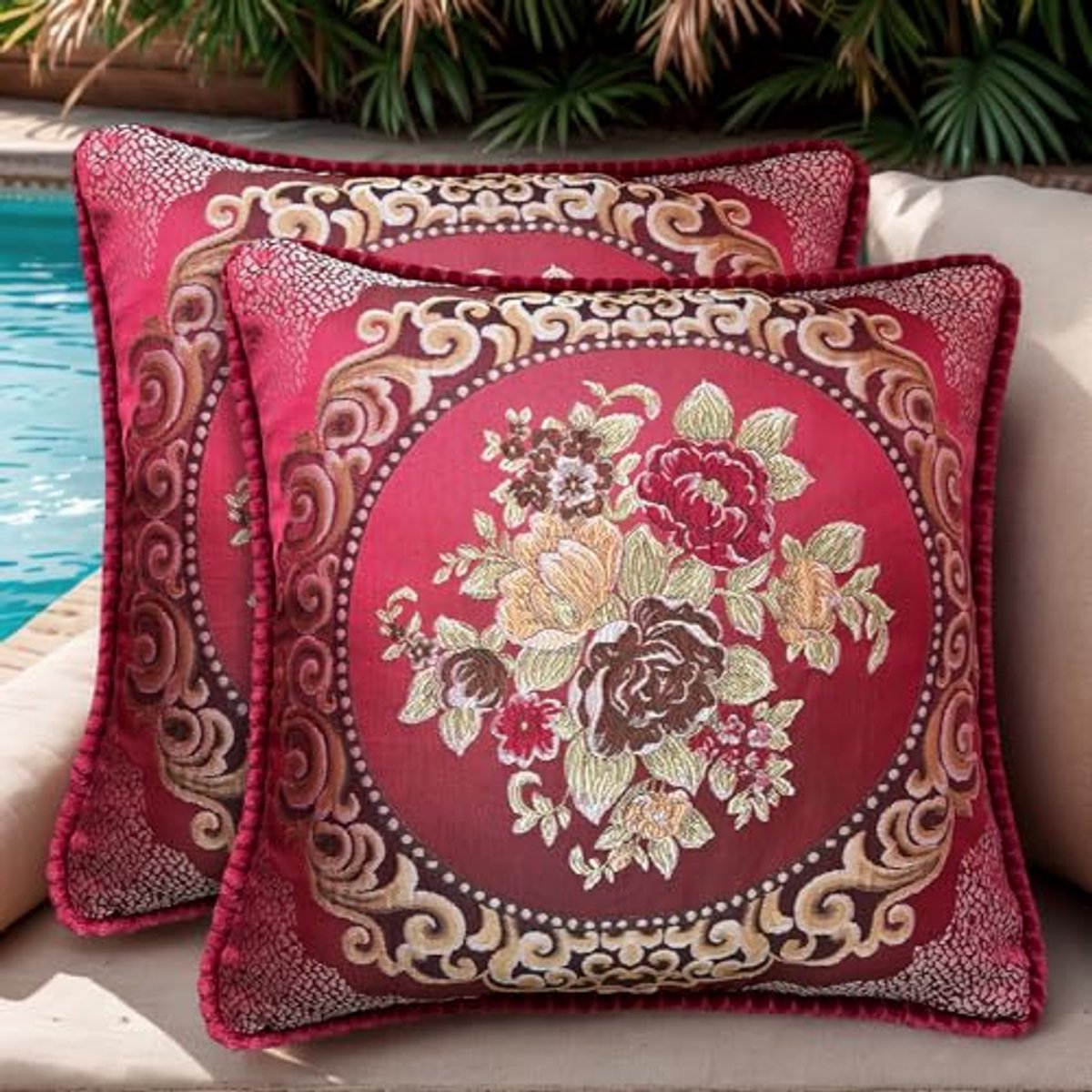 Decoratieve Kussenhoezen 50x50 cm Set van 2 - Luxe Jacquard Stof met Verborgen Rits voor B