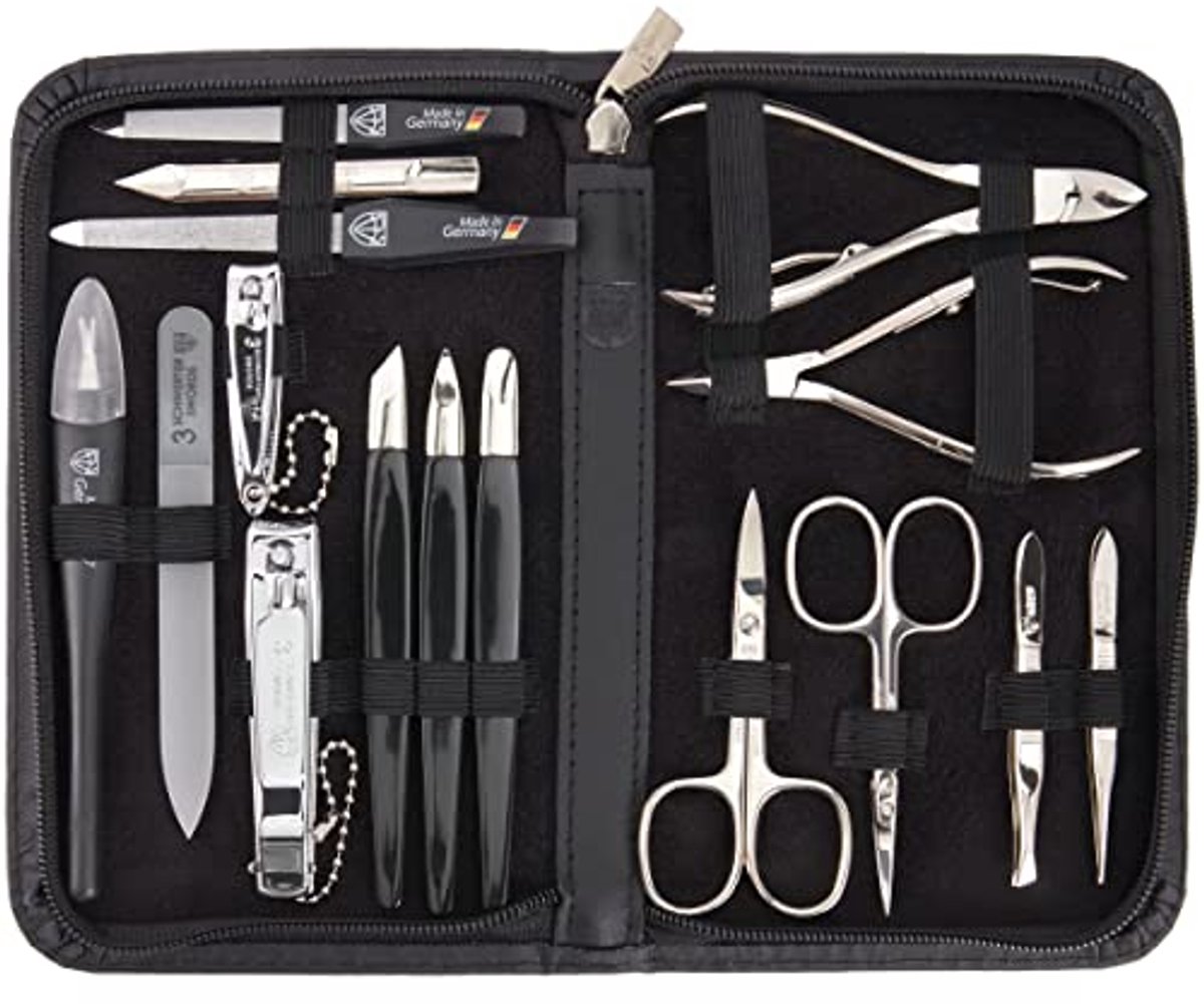 16-delige manicure- en pedicureset met echt leren etui