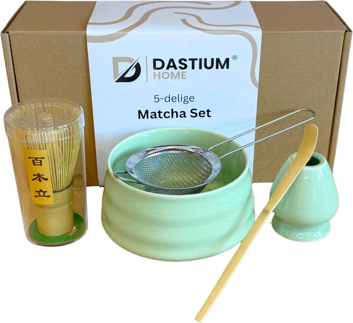Dastium Home Matcha Starterkit - Matcha Set Met Matcha Whisk - 5 delige Set Met Matcha Klopper - Matcha Kom - Groen