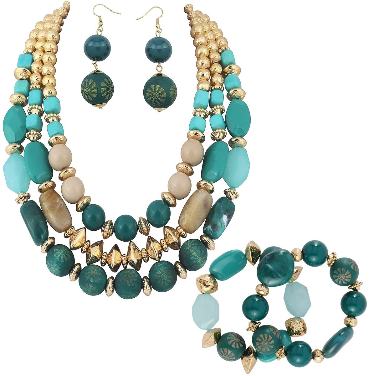 3 Layer Chunky Statement Beaded Necklace Set with Earrings Fashion Multi Layer Women Collar Necklace, standard, No Gemstone, No Gemstone
