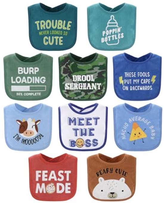 Yoofoss 10 stuks slabbetjes voor baby's, 100% katoen, driehoek, bandanahanddoek, met knopen, voor meisjes, jongens, kinderen, baby, 0 tot 3 jaar